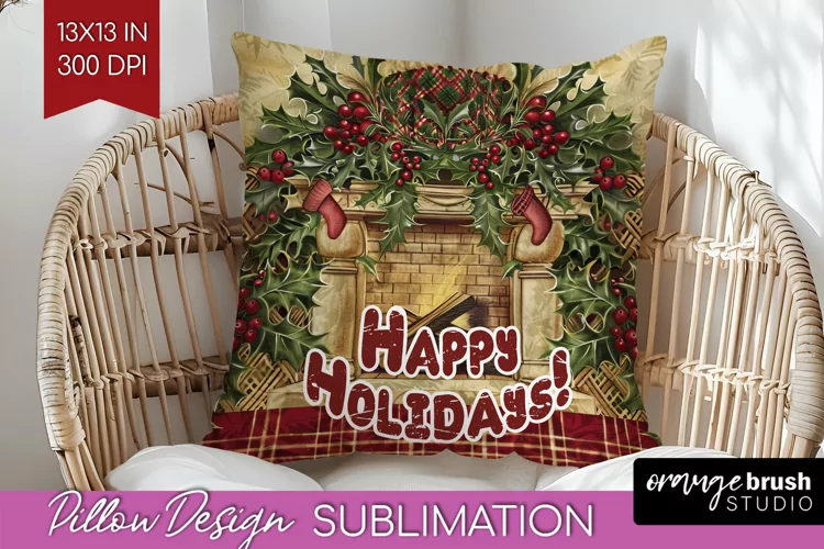 Vintage Christmas Pillow Sublimation - Xmas Pillow Cover PNG