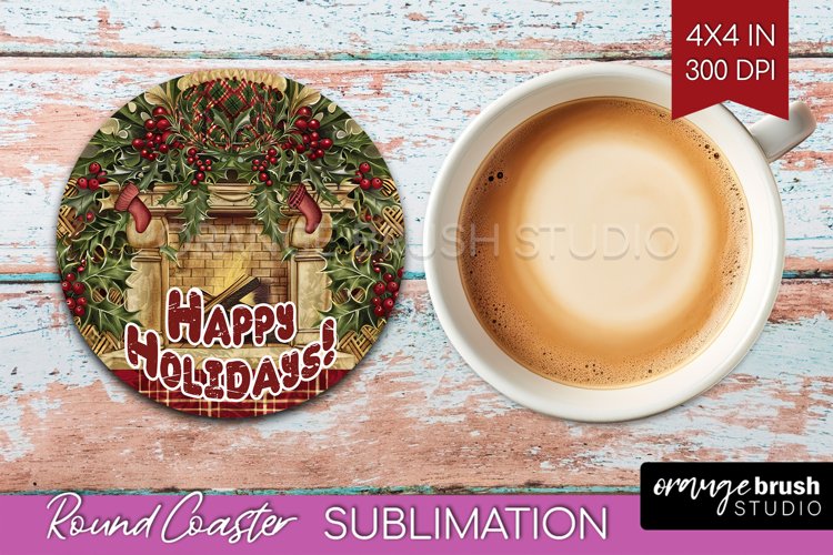 Vintage Christmas Round Coaster - Xmas Coaster Sublimation