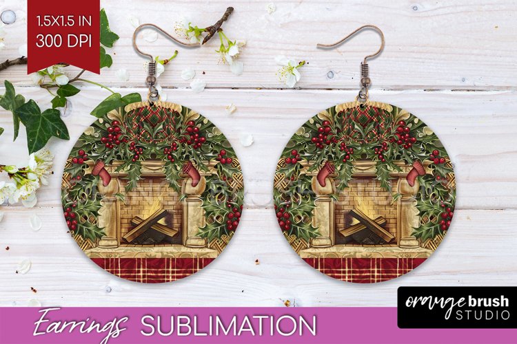 Vintage Christmas Round Earrings - Retro Xmas Sublimation
