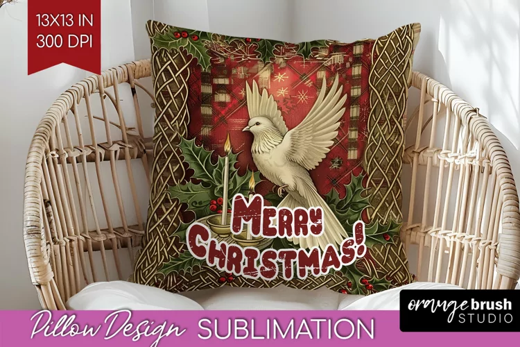 Vintage Christmas Pillow Sublimation - Xmas Pillow Cover PNG