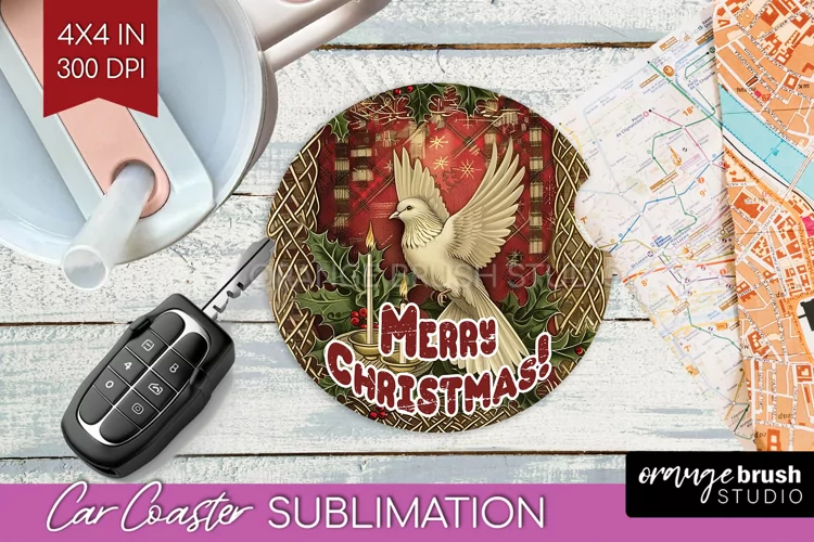 Vintage Christmas Car Coaster PNG - Xmas Coaster Sublimatoin