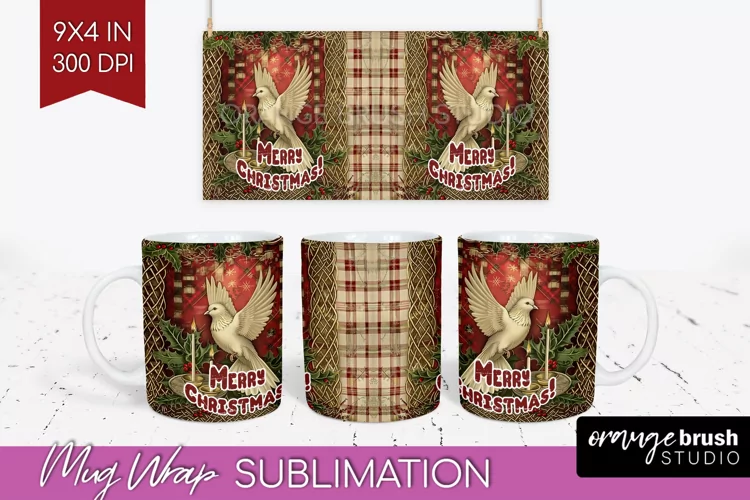 Vintage Christmas Mug Wrap - Retro Xmas 15Oz Mug Sublimation