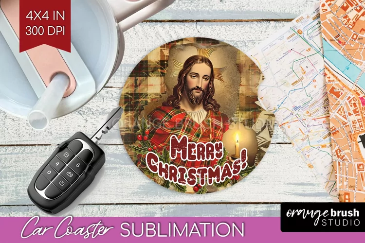 Vintage Christmas Car Coaster PNG - Xmas Coaster Sublimatoin