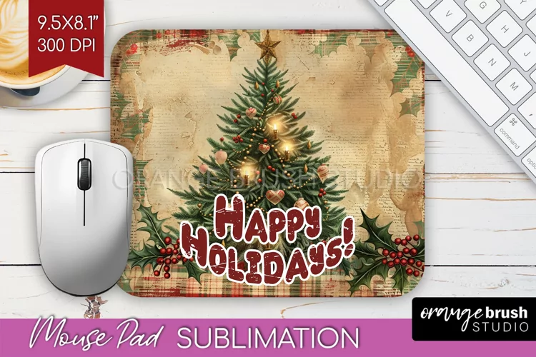 Vintage Christmas Mouse Pad Sublimation - Xmas Mousepad PNG