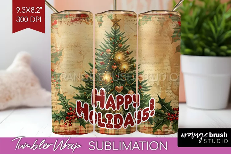 Vintage Christmas Tumbler Wrap - Xmas Tumbler Sublimation
