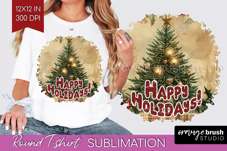 Vintage Christmas Sublimation, Xmas Round Tshirt Background
