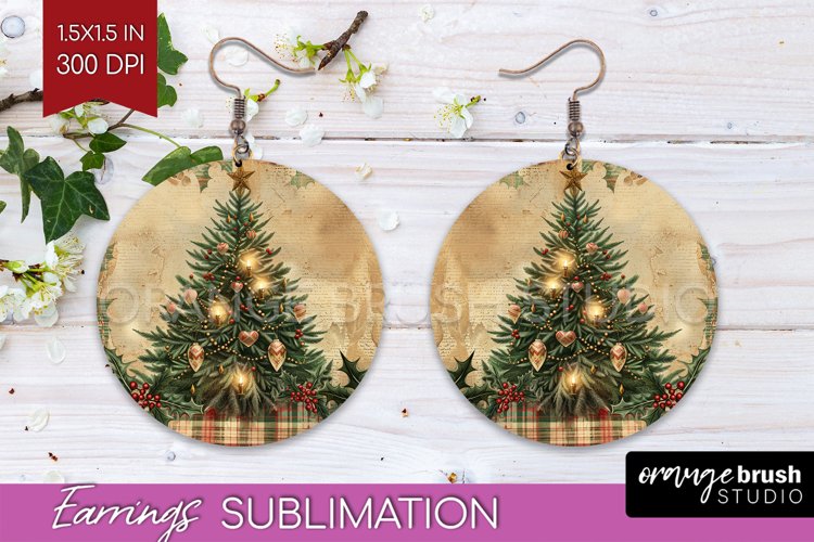 Vintage Christmas Round Earrings - Retro Xmas Sublimation
