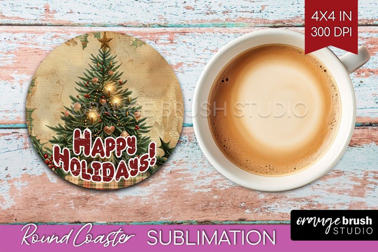 Vintage Christmas Round Coaster - Xmas Coaster Sublimation