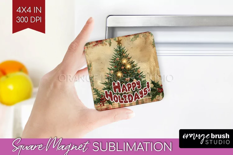 Vintage Christmas Magnet Sublimation - Retro Xmas Magnet PNG