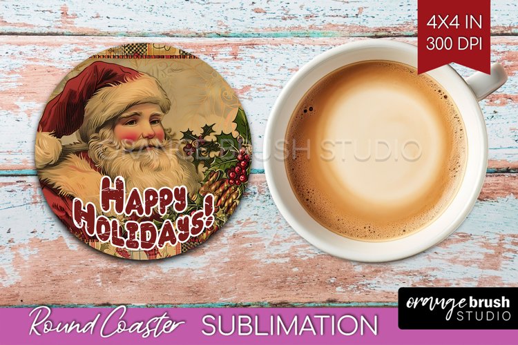Vintage Christmas Round Coaster - Xmas Coaster Sublimation