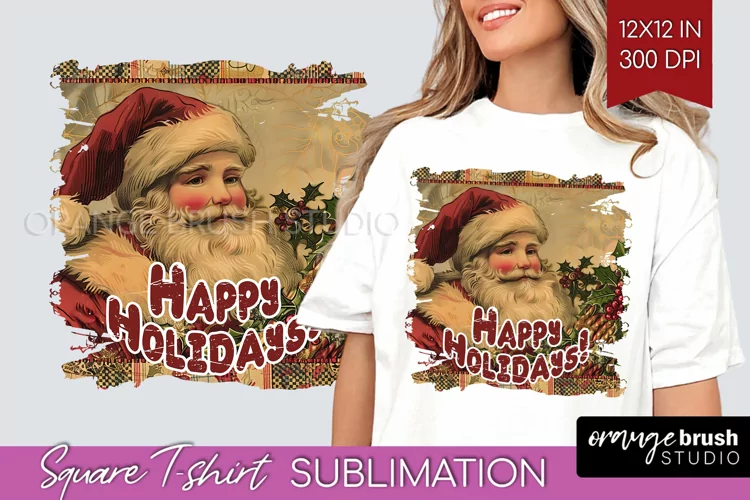 Vintage Christmas Sublimation, Xmas Square Tshirt Background