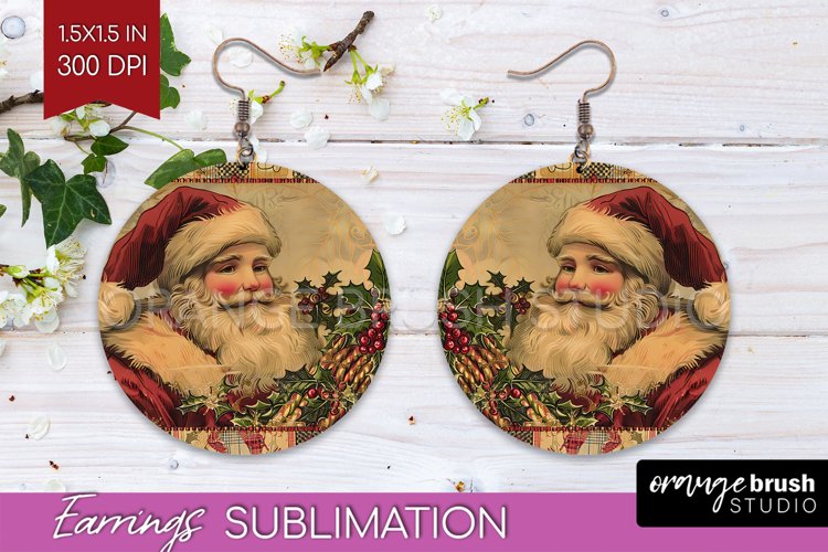 Vintage Christmas Round Earrings - Retro Xmas Sublimation
