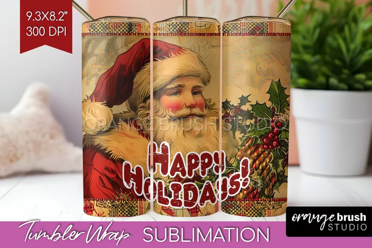 Vintage Christmas Tumbler Wrap - Xmas Tumbler Sublimation
