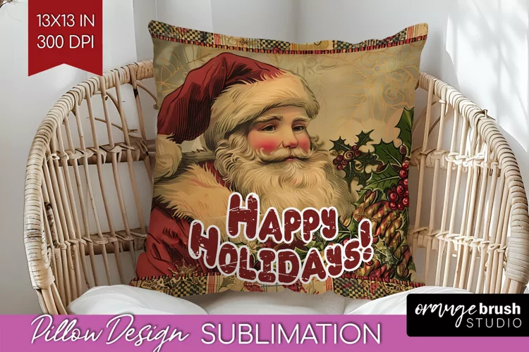 Vintage Christmas Pillow Sublimation - Xmas Pillow Cover PNG