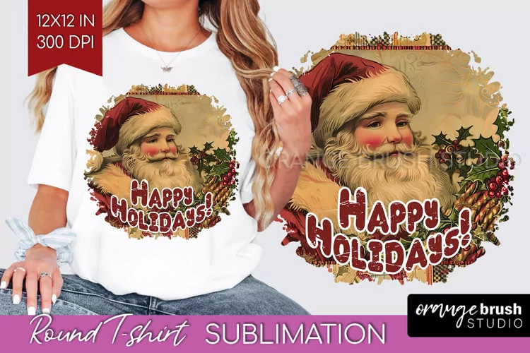 Vintage Christmas Sublimation, Xmas Round Tshirt Background
