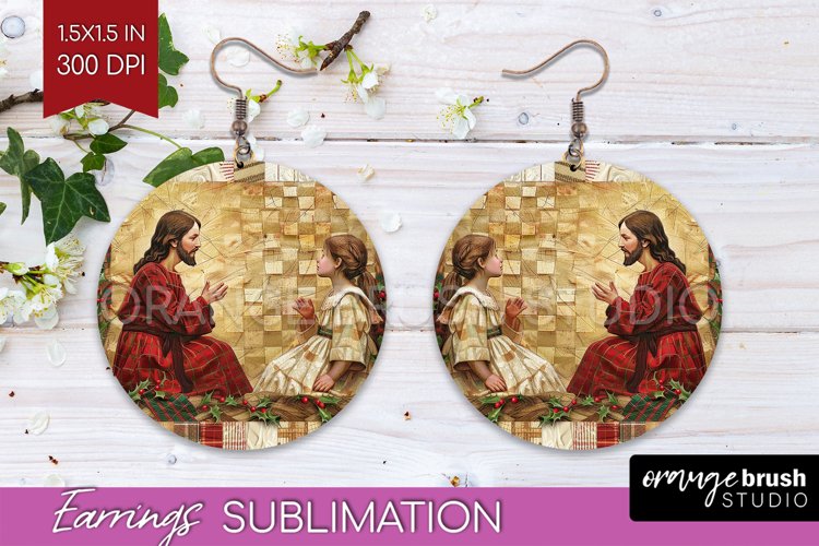 Vintage Christmas Round Earrings - Retro Xmas Sublimation