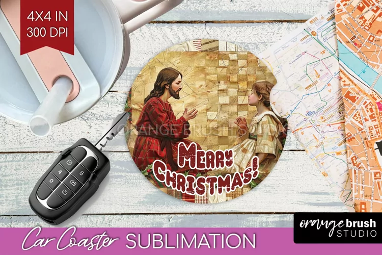 Vintage Christmas Car Coaster PNG - Xmas Coaster Sublimatoin