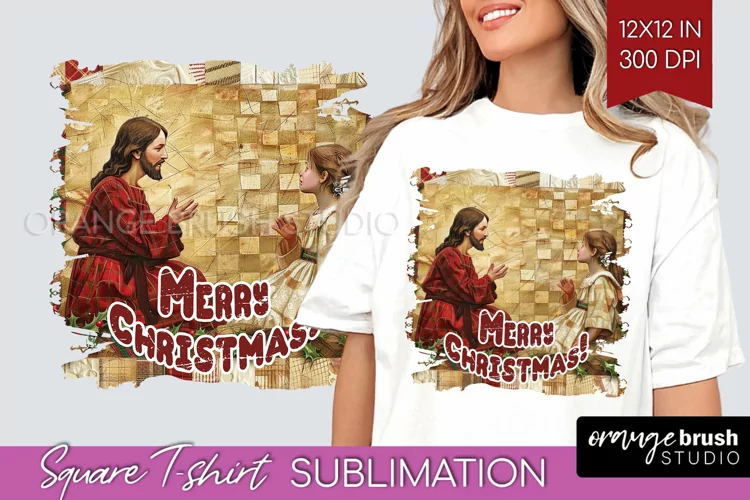 Vintage Christmas Sublimation, Xmas Square Tshirt Background