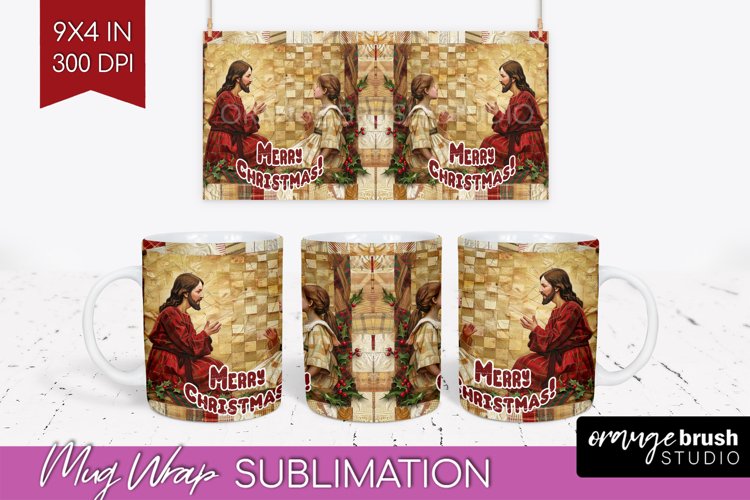 Vintage Christmas Mug Wrap - Retro Xmas 15Oz Mug Sublimation