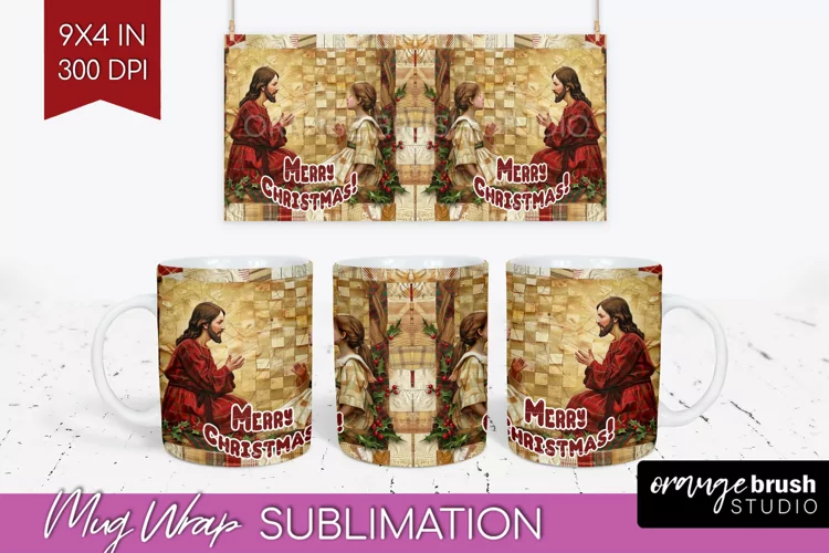 Vintage Christmas Mug Wrap - Retro Xmas 15Oz Mug Sublimation