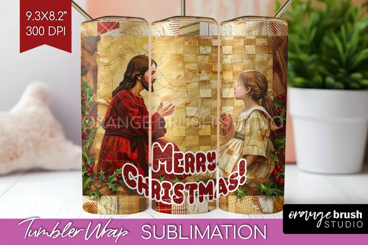 Vintage Christmas Tumbler Wrap - Xmas Tumbler Sublimation