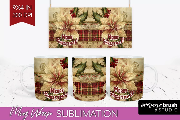 Vintage Christmas Mug Wrap - Retro Xmas 15Oz Mug Sublimation