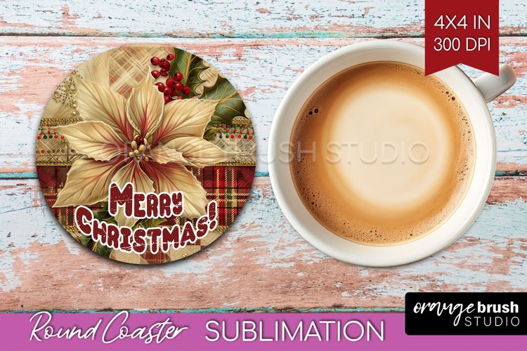 Vintage Christmas Round Coaster - Xmas Coaster Sublimation