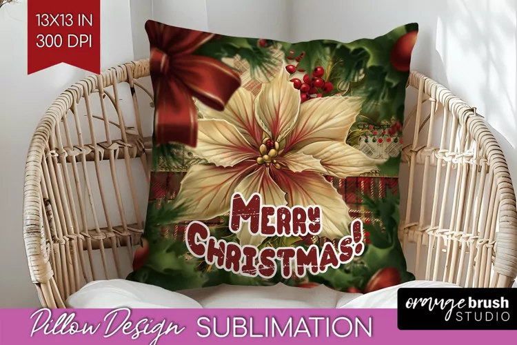 Vintage Christmas Pillow Sublimation - Xmas Pillow Cover PNG