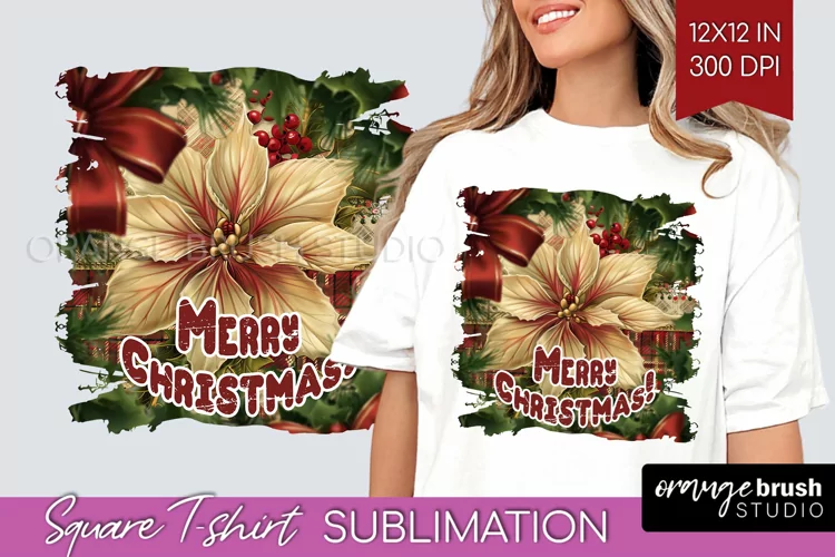 Vintage Christmas Sublimation, Xmas Square Tshirt Background