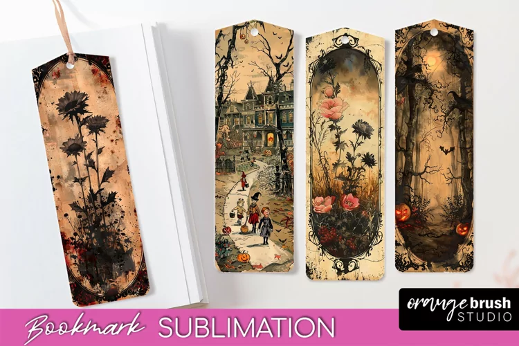 Vintage Halloween Bookmark - Printable Scrapbook Bookmarks