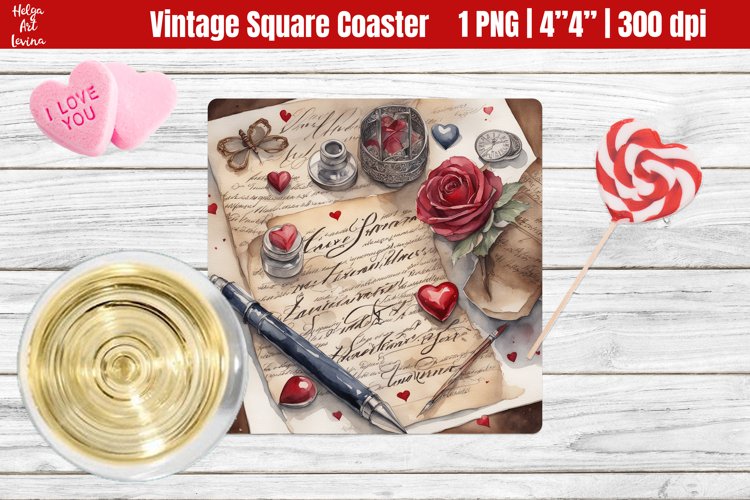 Vintage Valentines Day| Square Coaster Sublimation
