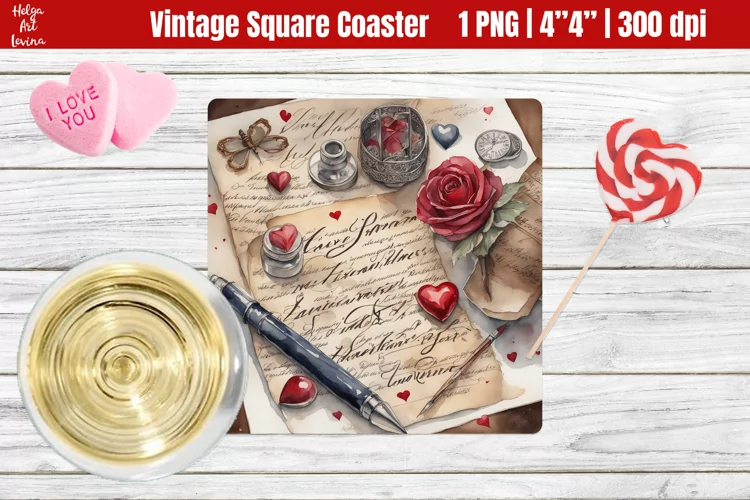 Vintage Valentine's Day| Square Coaster Sublimation