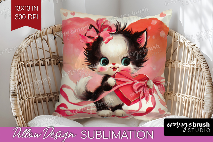 Vintage Valentines Day Pillow Sublimation - Retro Animal PNG