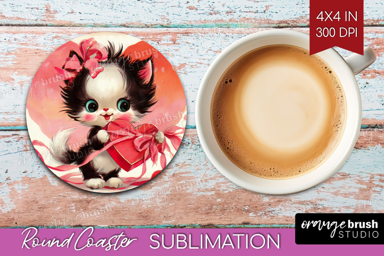 Vintage Valentines Day Round Coaster - Retro Animal Coaster