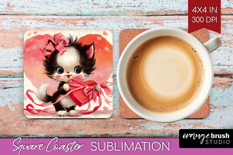 Vintage Valentines Day Square Coaster - Retro Animal Coaster