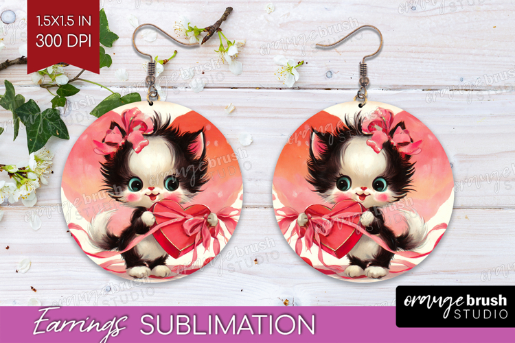 Vintage Valentines Day Round Earrings - Retro Animal PNG