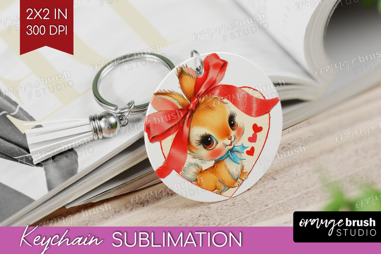 Vintage Valentines Day Keychain PNG - Retro Animal Keychain