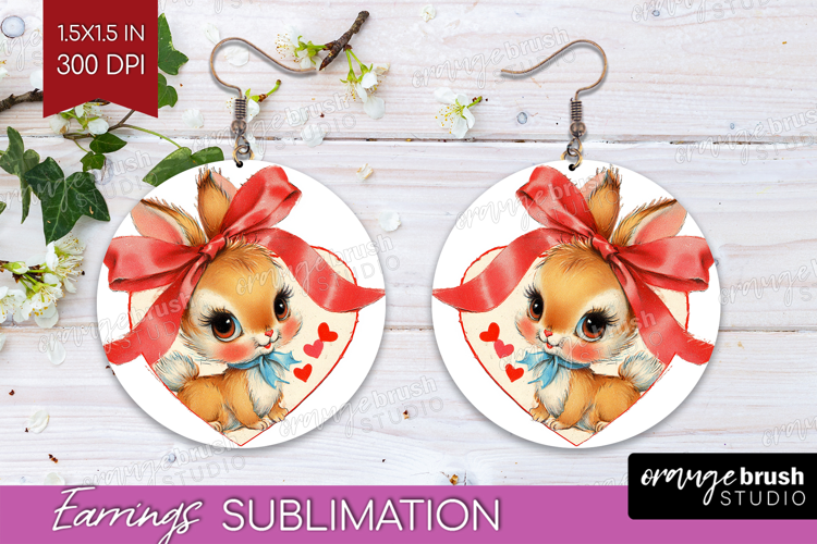Vintage Valentines Day Round Earrings - Retro Animal PNG