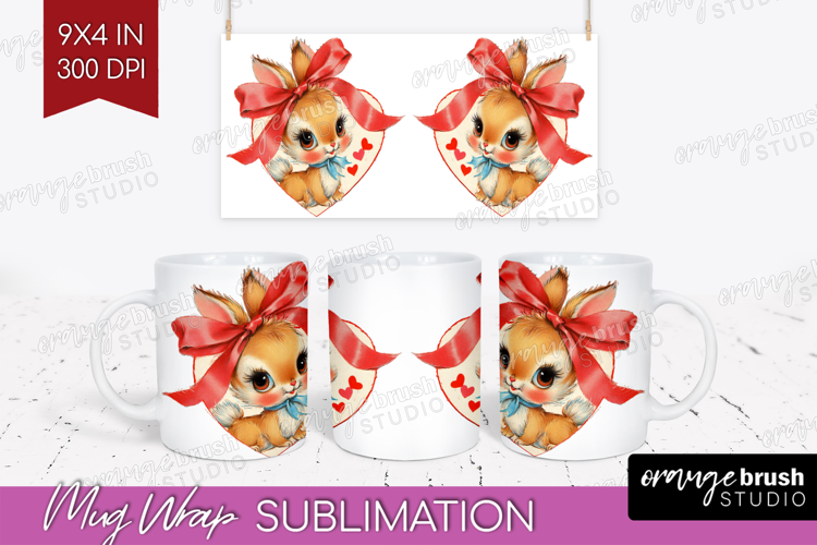 Vintage Valentines Day Mug Wrap - Retro Animal Mug PNG