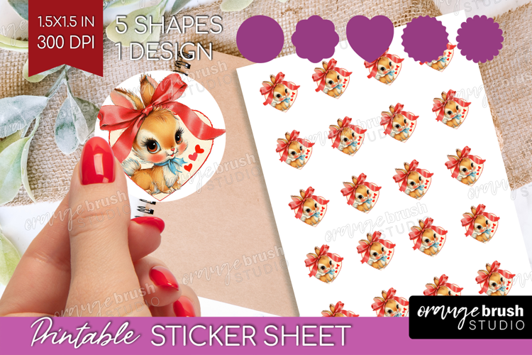 Vintage Valentines Day Round Sticker - Retro Animal Sticker