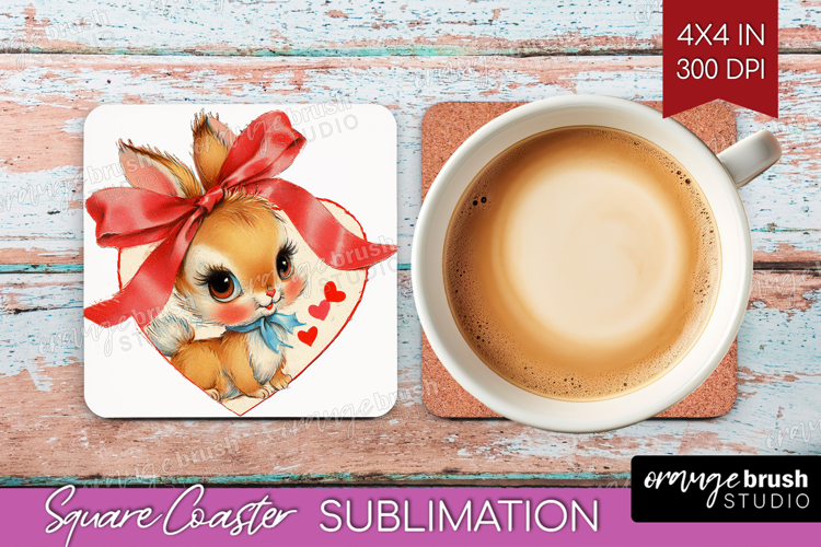 Vintage Valentines Day Square Coaster - Retro Animal Coaster