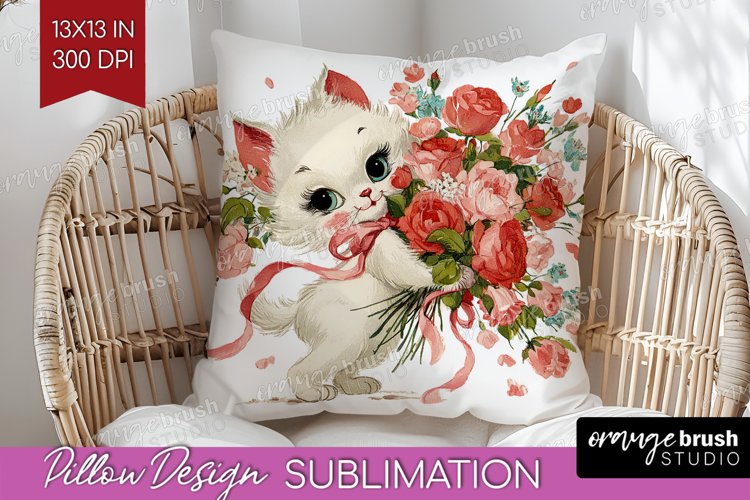 Vintage Valentines Day Pillow Sublimation - Retro Animal PNG