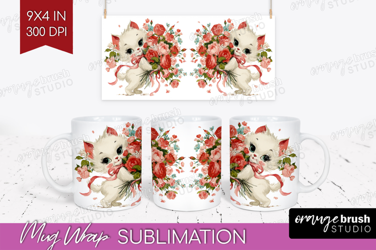 Vintage Valentines Day Mug Wrap - Retro Animal Mug PNG