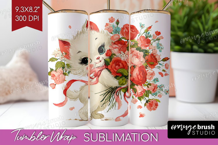 Vintage Valentines Day Tumbler Wrap - Retro Animal Tumbler