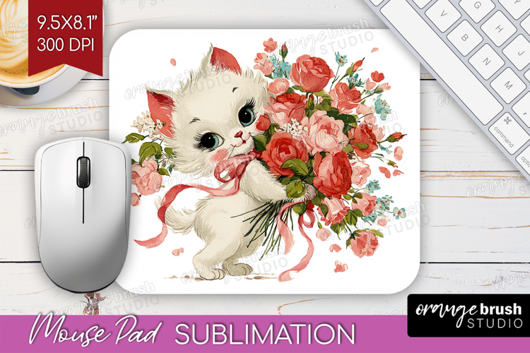 Vintage Valentines Day Mouse Pad Sublimation - Retro Animal