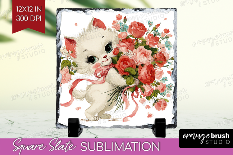 Vintage Valentines Day Slate PNG - Retro Animal Square Slate