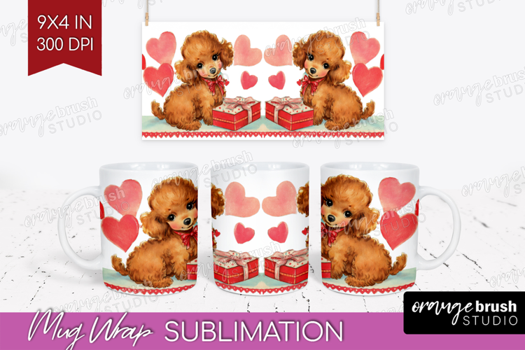 Vintage Valentines Day Mug Wrap - Retro Animal Mug PNG