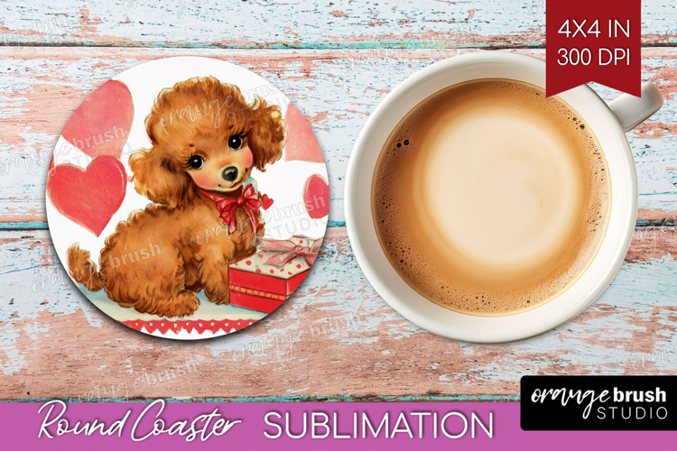 Vintage Valentines Day Round Coaster - Retro Animal Coaster