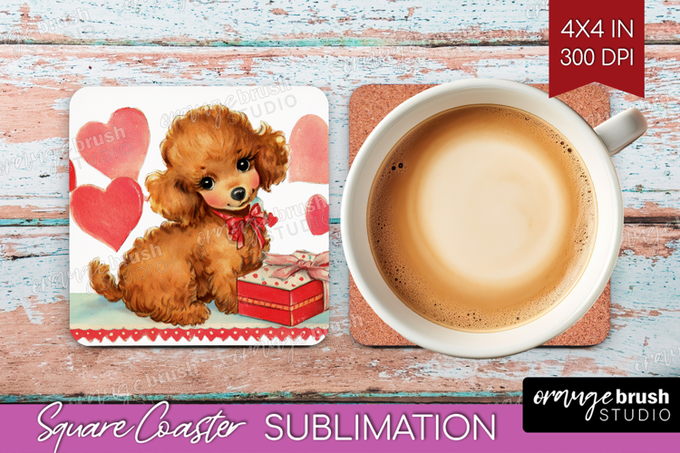 Vintage Valentines Day Square Coaster - Retro Animal Coaster