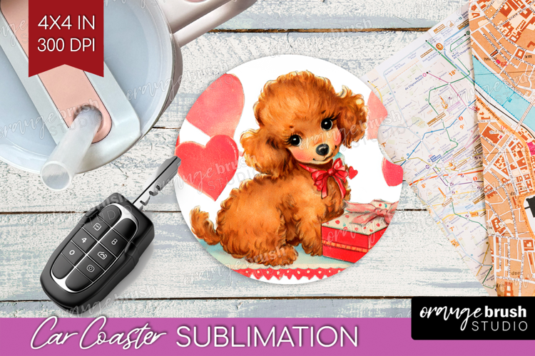 Vintage Valentines Day Car Coaster - Retro Animal Coaster